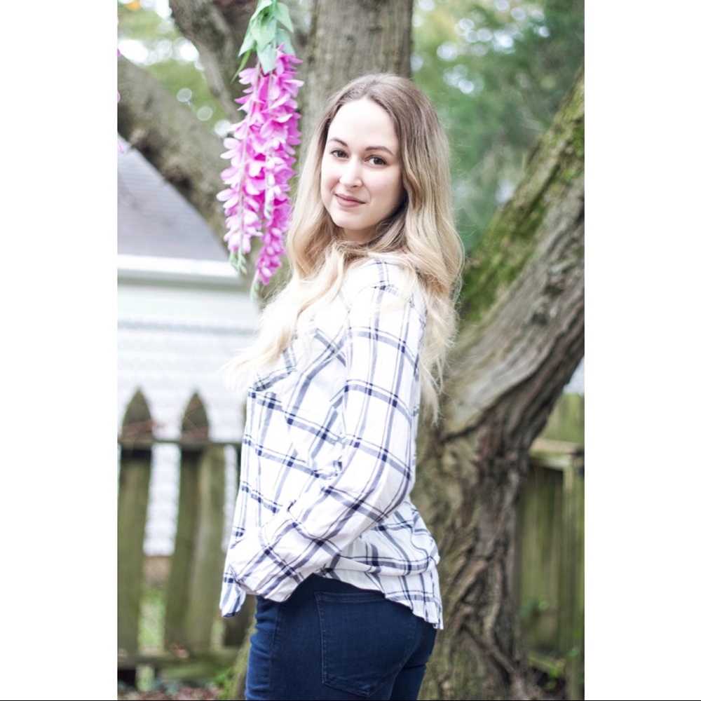 A New Day Plaid 3/4 Button Down Long Sleeve Shirt